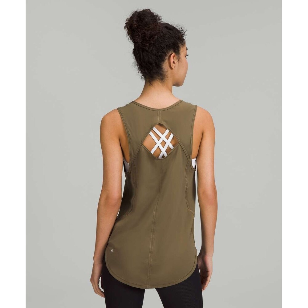 Lululemon Sculpt Tank Top 4 Vimy Green Mesh Yoga Gym Keyhole Back